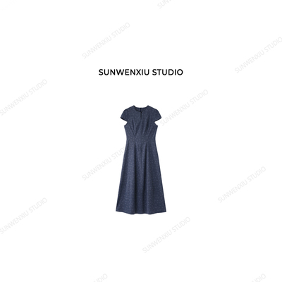 swx studio 青花 巨显瘦掐腰设计感提花工艺肌理感连衣裙305B