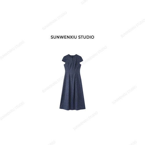 swx studio 青花 巨显瘦掐腰设计感提花工艺肌理感连衣裙305B