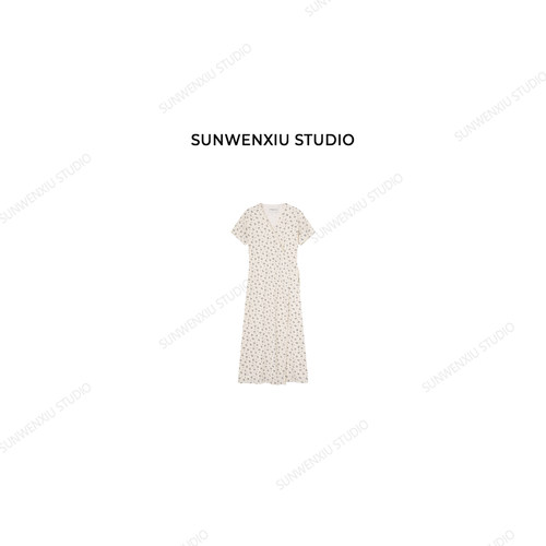 swx studio 甜茶碎花 韩系清新一片式可调节绑带长款连衣裙532C