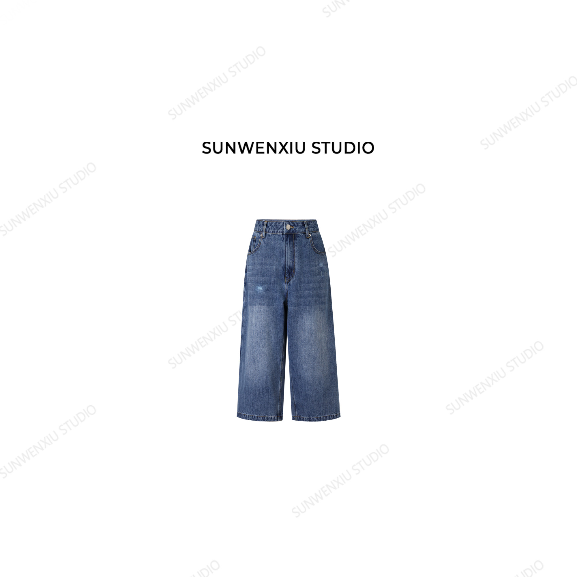 swx studio 大梨八分牛 复古做旧重工洗水百搭阔腿八分牛仔裤586C