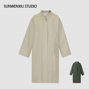 swx studio 镇店风衣 韩版风衣宽松中长款风衣外套简约款立领女装