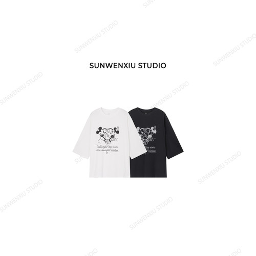 swx studio 男友t 100%棉复古卡通印花大版型下衣失踪休闲T恤598C