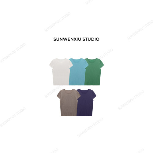 swx studio 麦田 极简老钱风软糯不扎肤舒适夏日短袖针织上衣2086