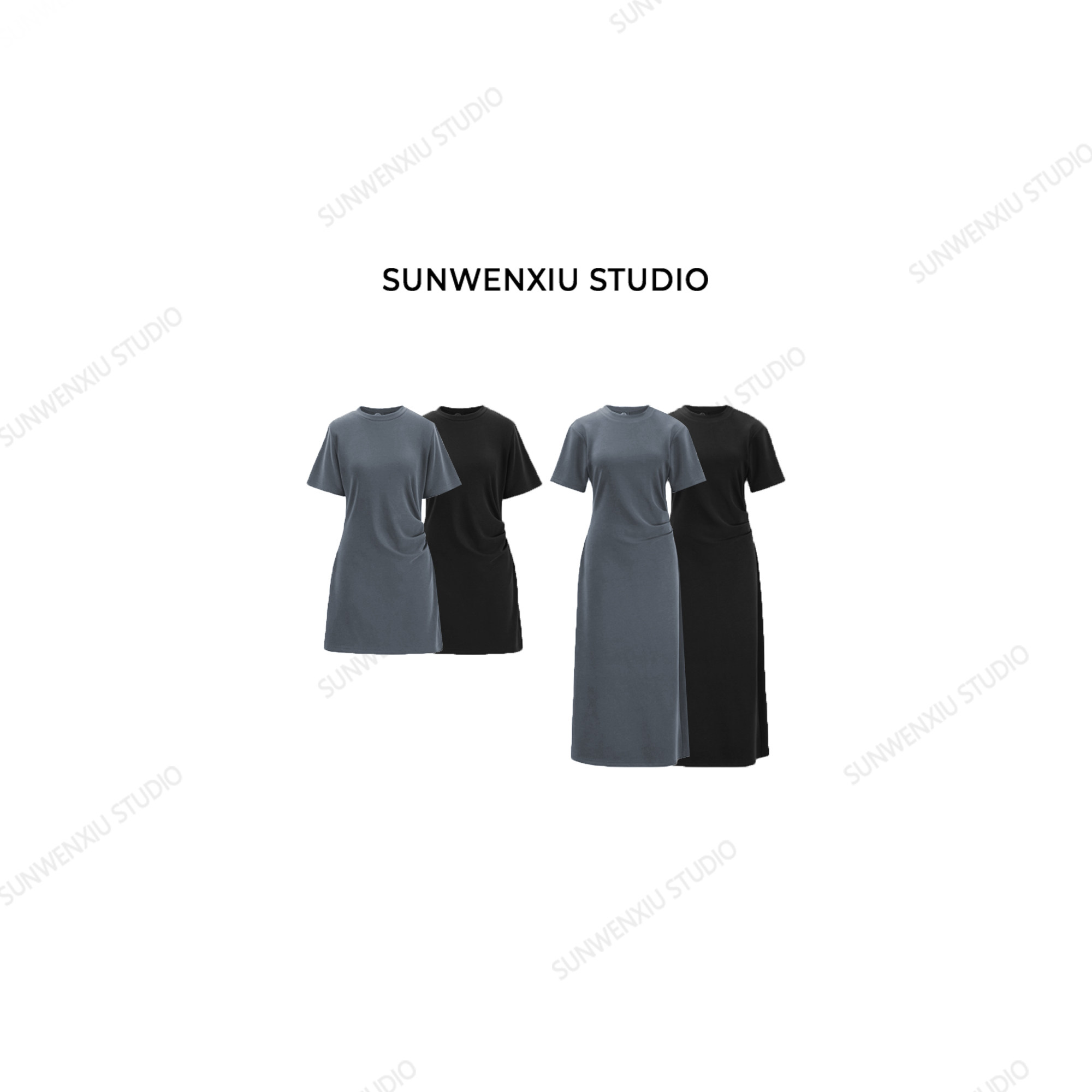 swx studio 棉花糖 经典复活显瘦20斤超柔褶皱收腰连衣裙066B怕刮