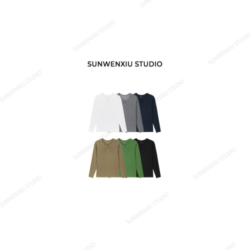 swx studio 麻感棉六色T 春夏纯色简约百搭长袖T恤314A