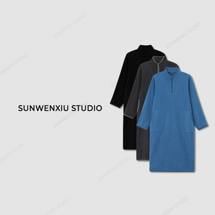 孙文秀studio发热裙秋冬保暖锁温懒人穿搭摇粒绒宽松型卫衣长裙