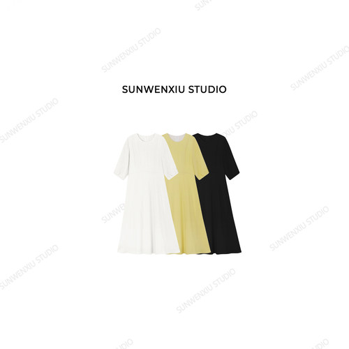 swx studio 优越感 高品质极简亚麻天丝收腰巨显瘦长款连衣裙503C