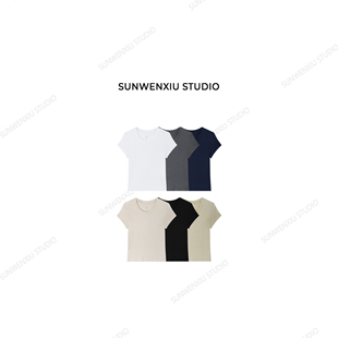 swx studio 素人T 天丝羊毛滑溜溜软糯简约纯色百搭大圆领T恤270A