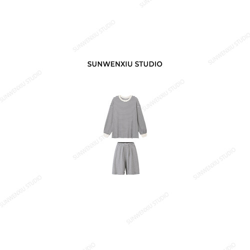 swx studio 私服套装 超柔莱赛尔慵懒松弛懒人条纹套装293C