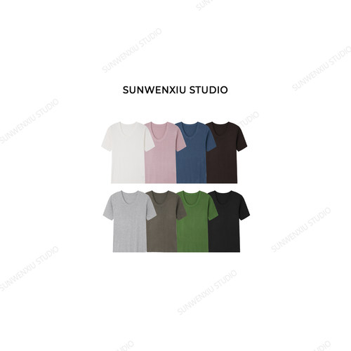 swx studio 灵魂U领 复活款极简大领口修身显瘦百搭夏针织衫2279