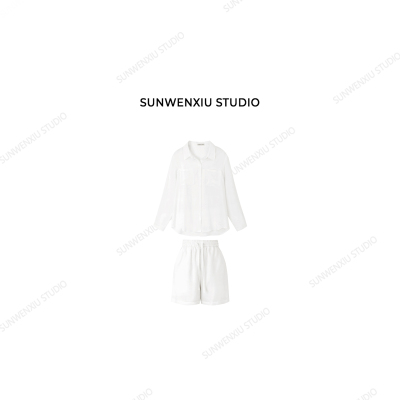 swx studio 老钱套装 天丝苎麻白色极简高品质松紧腰短裤套装474A