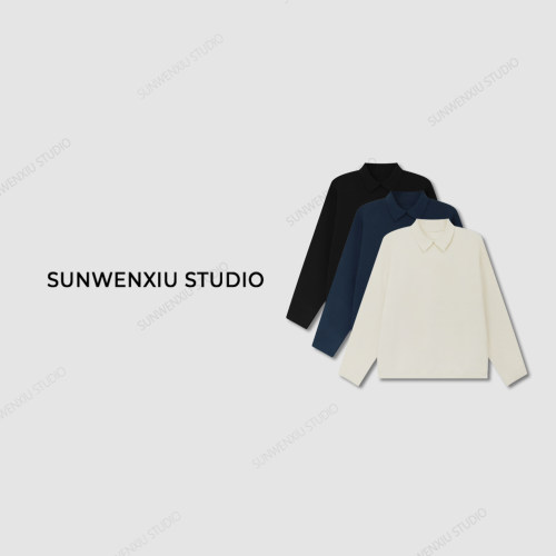孙文秀studioPOLO小领衫秋冬极简纯色小翻领针织打底毛衣慵懒宽松