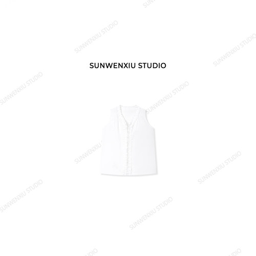 swx studio 纯净 100%棉设计感专机刺绣捏褶木耳边无袖背心264C