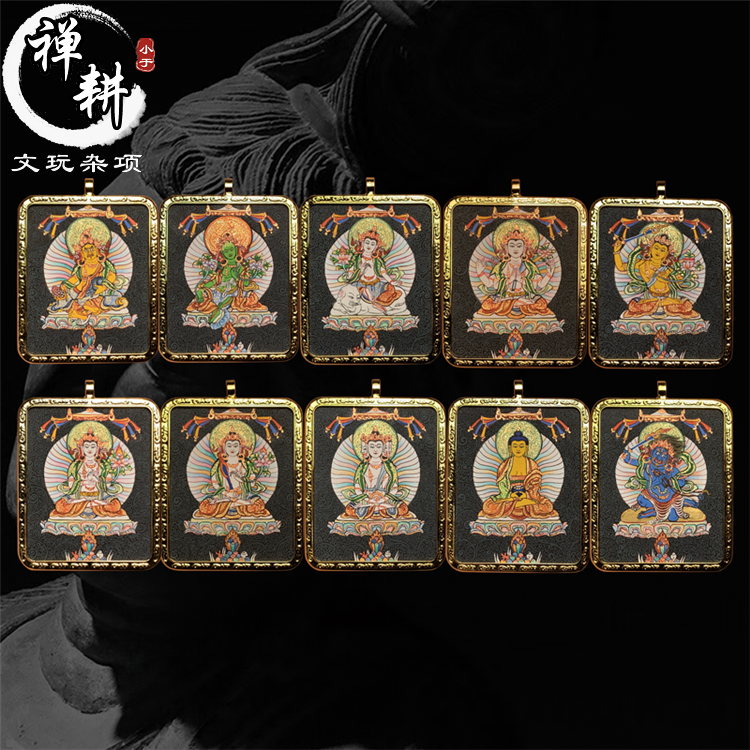 手绘小唐卡藏卡彩唐彩唐多派唐卡微唐微唐热贡吊坠文殊度母四臂