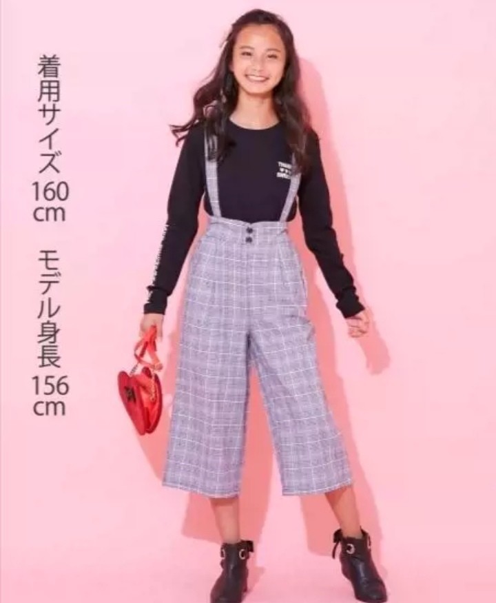 外贸原单童装女童中大童纯棉格子条纹背带裤阔腿裤七分裤春秋