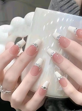 纯手工温柔法式甜心美甲穿戴甲纯欲奶糖长款巨显白指甲片