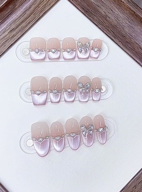 2025新款纯手工穿戴甲短款紫色猫眼九紫离火爆款春夏新款美甲贴片