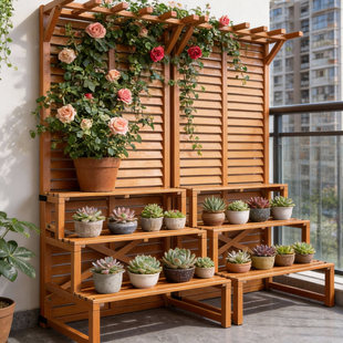 花架户外庭院栅栏围栏多肉收纳架室外防腐木露台阳台台阶置物架