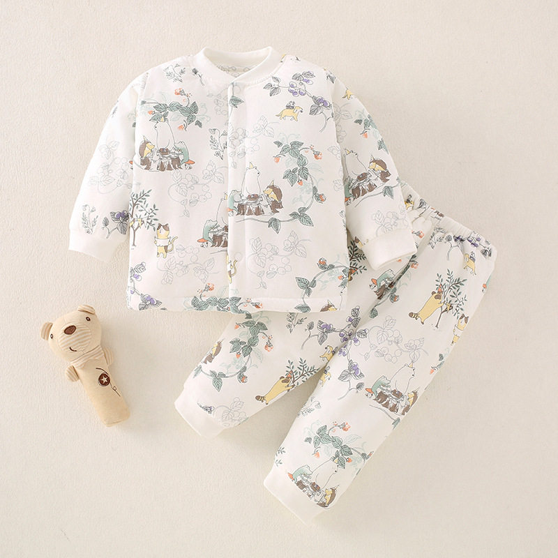 婴儿棉服冬季加绒加厚保暖衣初生儿婴儿衣服分体套装秋冬外出棉袄