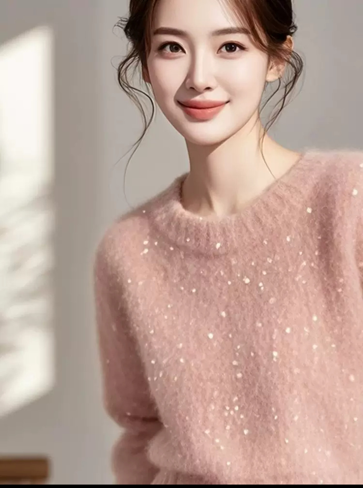 粉色亮片马海毛毛衣女款2025新款冬季慵懒高级感加厚独特漂亮上衣