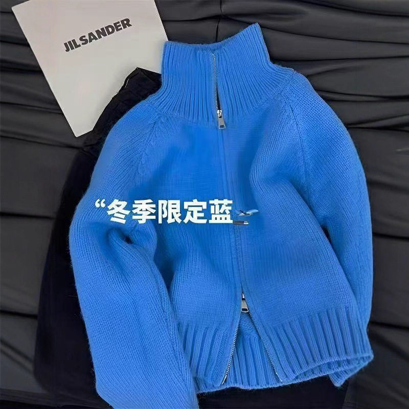 哥家商场同款女装2025冬季时尚翻领加厚新款韩版小个子针织开衫