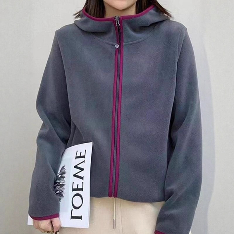 哥家商场同款女装2025秋季德绒连帽卫衣外套开衫女装时尚拉链纯色