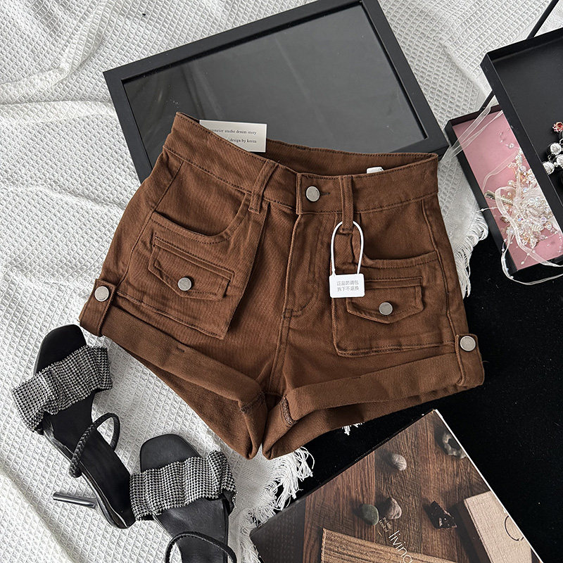 辣妹美式街头口袋工装牛仔短裤2025秋季女装新款宽松阔腿a字热裤