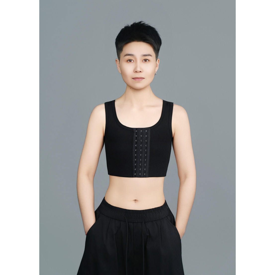 前排扣纯棉束胸背心女大胸显小