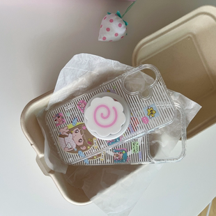 蓝胖纸研究所古早软萌可爱卡通女孩磁吸支架适用苹果17promax手机壳iPhone16新15保护套14简约13