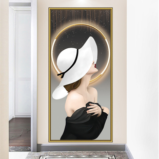 自粘画玄关女孩系列装饰画中式客厅入门贴画走廊竖版防水墙纸喷绘