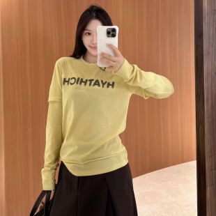 欧洲站2026圆领简约字母印花宽松卷边长袖 拼接假两件休闲T恤上衣