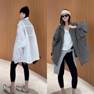 防晒冲锋衣外套 长袖 欧洲站2026春季 洋气抽绳立领落肩慵懒中长薄款