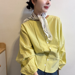 衬衫 百搭灯笼袖 上衣女 韩味圆领时髦配丝巾排扣净版 欧洲站2026春季