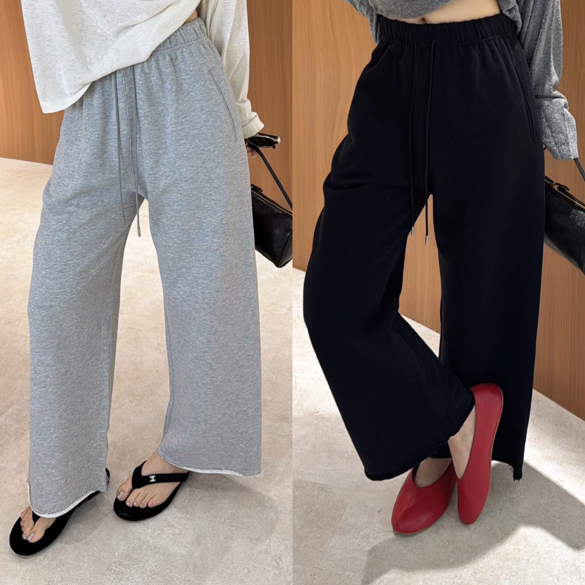 欧洲站2026春季纯色松紧腰随性慵懒直筒九分裤卷边休闲裤卫裤女潮