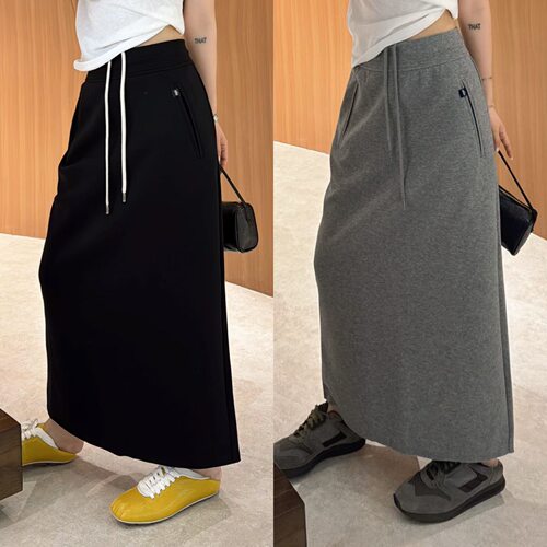 欧洲站2026春季欧货高腰A字版口袋贴标中长过膝直筒裙休闲半身裙