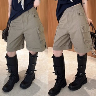 中裤 欧洲站2026春季 甜酷休闲裤 风立领大口袋五分裤 女 欧货高腰工装