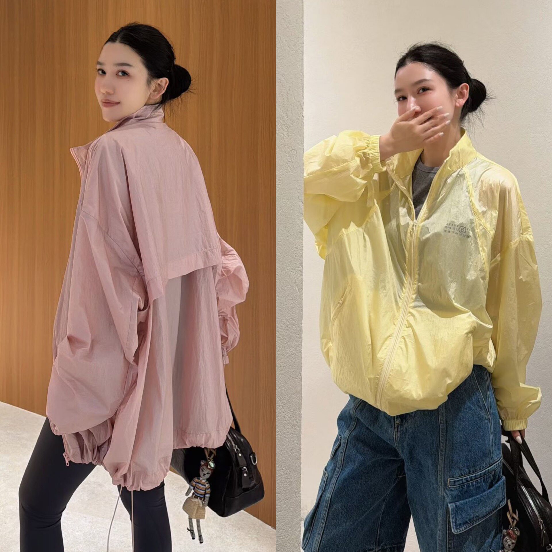 欧洲站2026夏季薄款立领显瘦插肩袖潮流数字印花防晒冲锋衣外套女