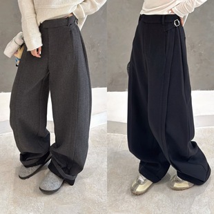 长裤 欧洲站2025秋季 裤 高腰侧扣袢斜边剪裁拼接设计感休闲西装 时尚