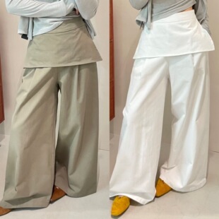 时尚 休闲长裤 高腰斜边屁帘拼接净版 韩版 女潮 阔腿裤 欧洲站2026春季