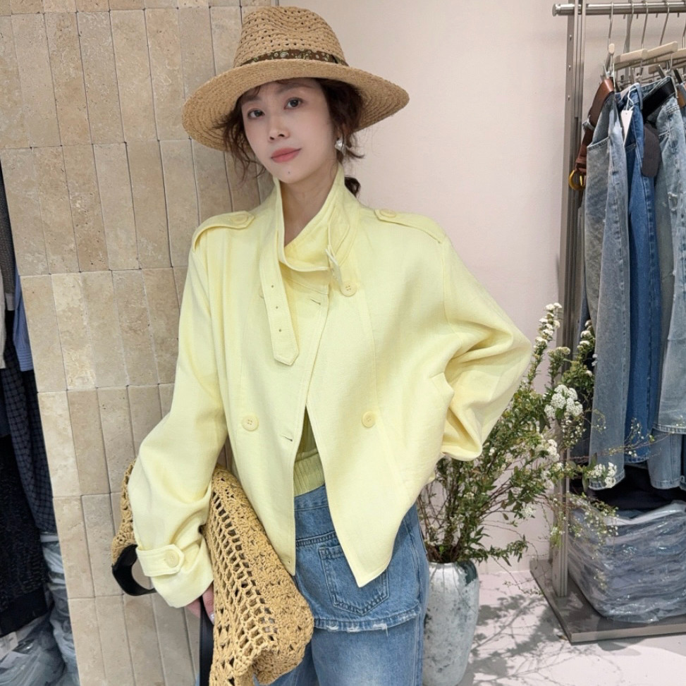 欧洲站2026春季韩版时尚立领肩章设计排扣短款风衣式夹克短外套潮