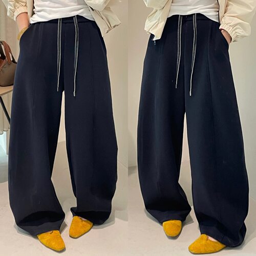 欧洲站2026春季新款运动风抽绳松紧腰压线弯刀裤显瘦休闲裤卫裤女