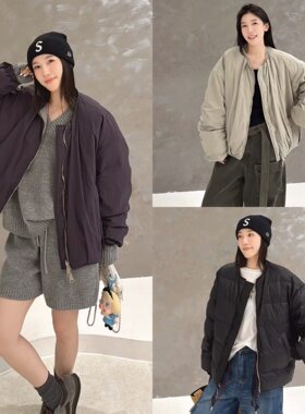 欧洲站2025冬季欧货圆领下摆褶皱设计A字版两面穿棒球羽绒服外套
