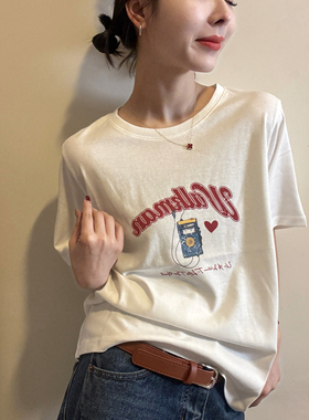 欧洲站2026春季新款韩味做旧图案字母印花短袖宽松休闲T恤上衣潮