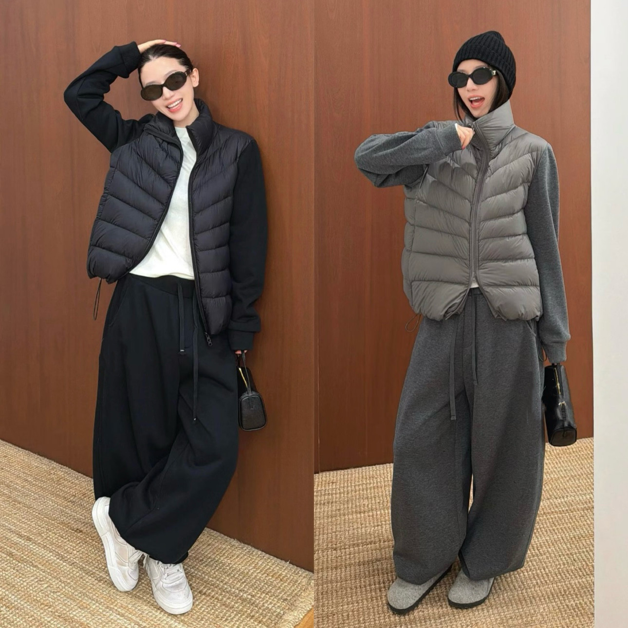 欧洲站2026秋冬欧货立领排骨羽绒服外套+慵懒休闲裤两件套套装潮