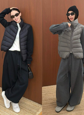 欧洲站2026秋冬欧货立领排骨羽绒服外套+慵懒休闲裤两件套套装潮