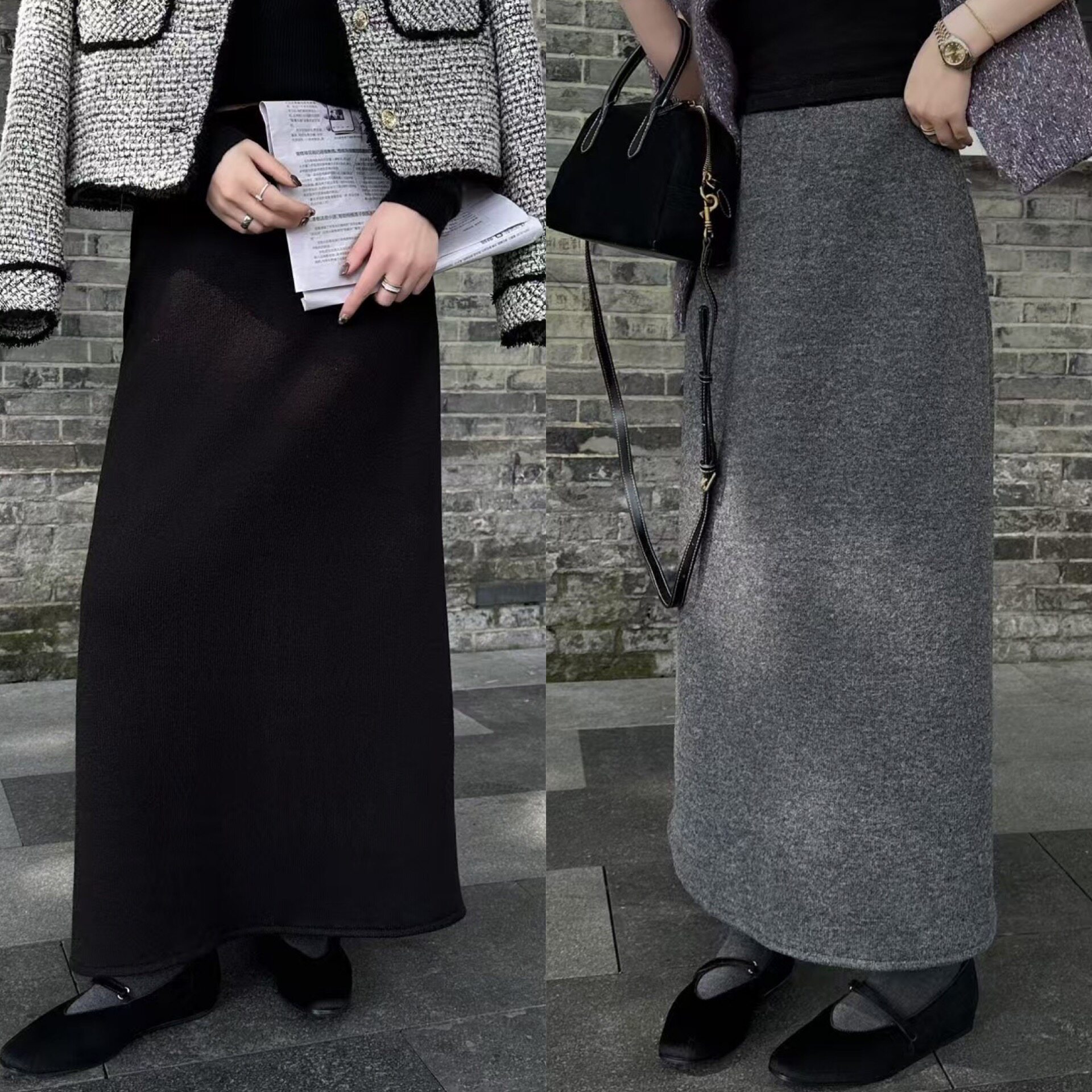 欧洲站2025冬季韩版高腰纯色显瘦直筒裙气质百搭羊毛裙半身裙中裙