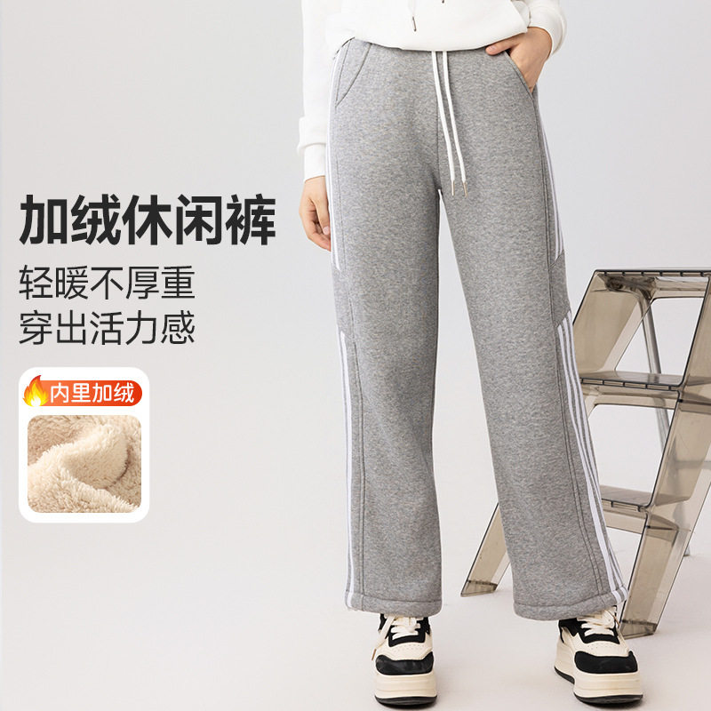 女童加绒裤子秋冬2025新款中大童韩版一体绒直筒裤儿童加厚阔腿裤