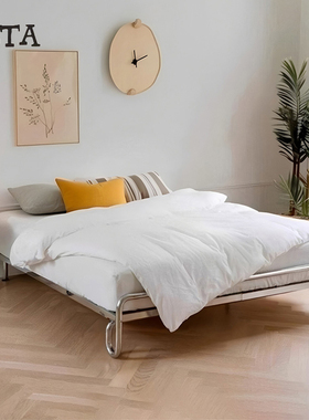 法式奶油风环保实木床板不锈钢包豪斯中古极简现代小户型无床头