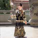 高端马面裙女童2026新款冬装汉服加厚保暖新年拜年服黑色过年衣服