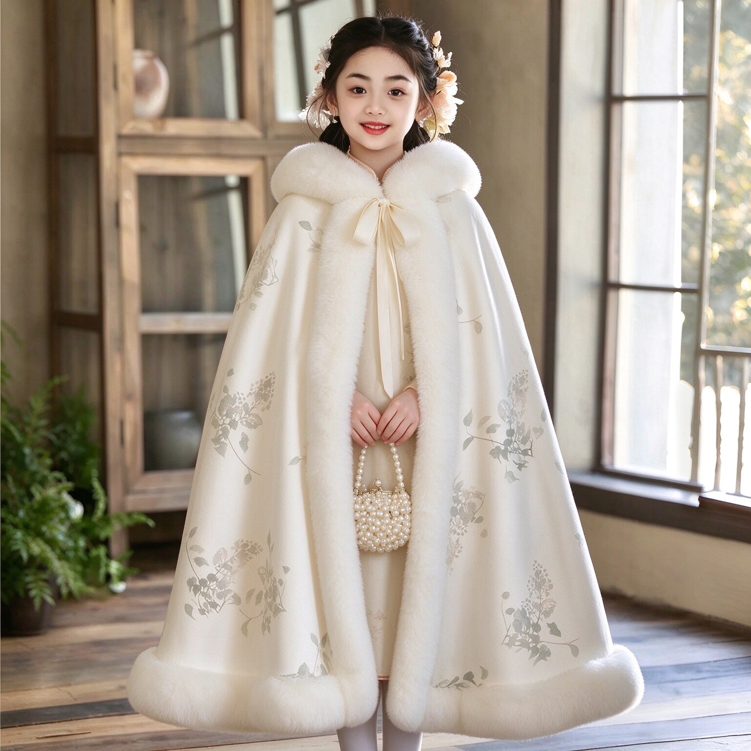 冬季女童披风斗篷披肩加厚保暖
